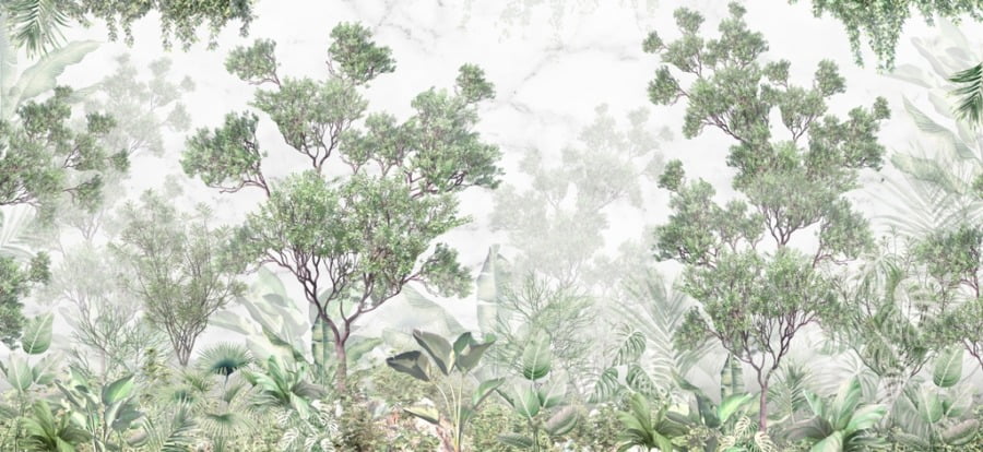 Nástěnná malba v husté zelené exotické krajině Bujná tropická vegetace - obrázek číslo 2