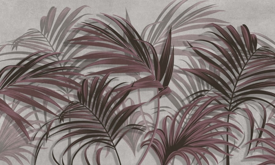 Fototapeta s vínovými palmovými listy na šedém pozadí Palmový les - obrázek číslo 2
