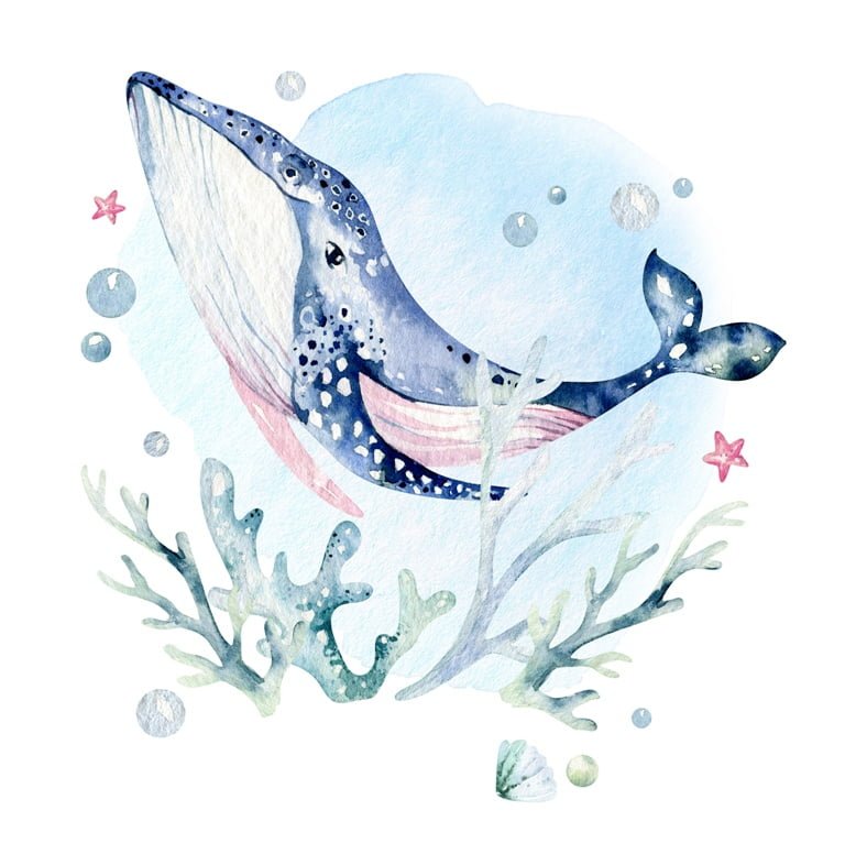 Nástěnná malba modré velryby plovoucí v moři Plovoucí velryba pro dítě - Obrázek 2