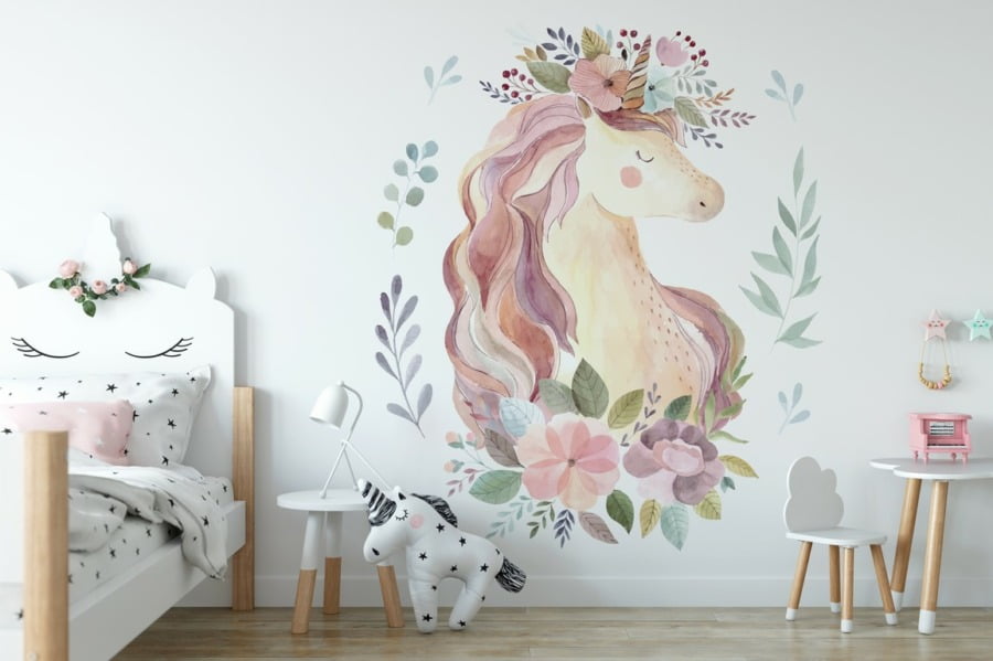 Růžový květinový jednorožec Spící jednorožec na zeď do dětského pokoje - hlavní obrázek produktu
