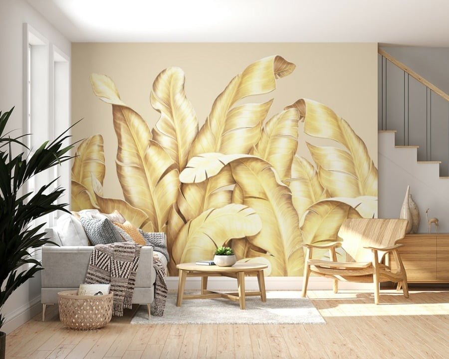 Nástěnná malba velkých zlatých banánových listů In Golden Leaves for living room - hlavní obrázek produktu