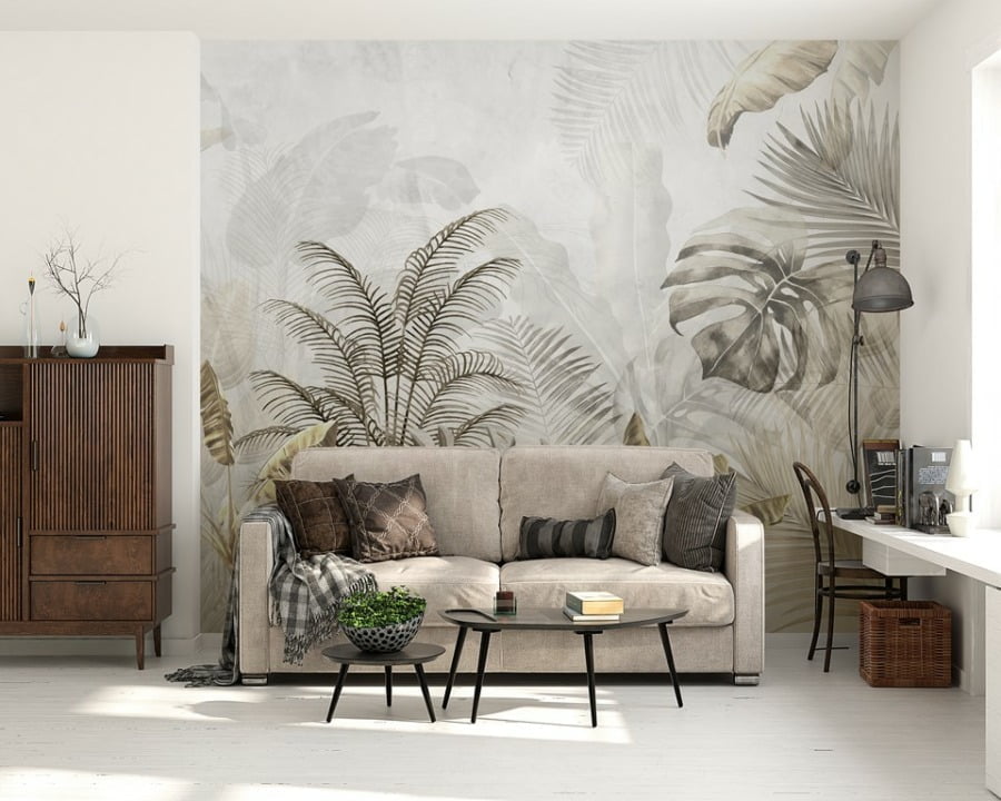 Nástěnná malba s exotickými palmami Gold of Tropical Palms - hlavní obrázek produktu