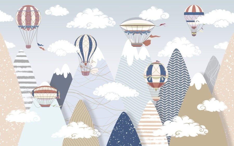 Horské ilustrace nástěnné Balóny létající nad horami pro děti - obrázek číslo 2