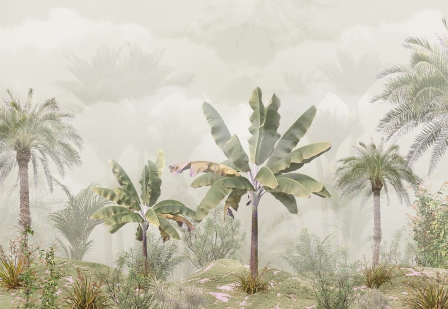 Nástěnná malba stromů v tropické džungli Banánovníky v mlze - obrázek číslo 2