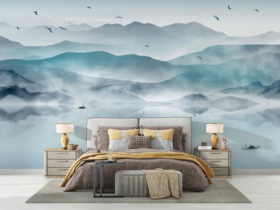 Nástěnná malba pohoří v mlze Boundless Blue - hlavní obrázek produktu