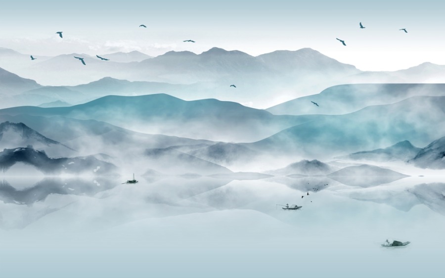 Nástěnná malba pohoří v mlze Boundless Blue - obrázek číslo 2