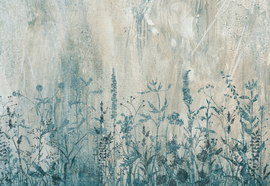 Květinová nástěnná malba v odstínech modré Blue Meadow - obrázek číslo 2