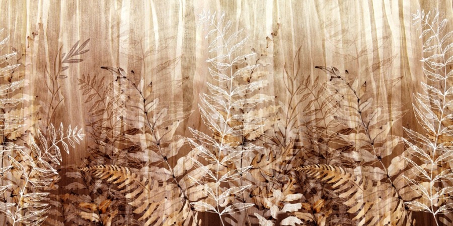 Nástěnná malba s rostlinnými motivy v podzimních barvách Hnědý kapradinový les - obrázek číslo 2