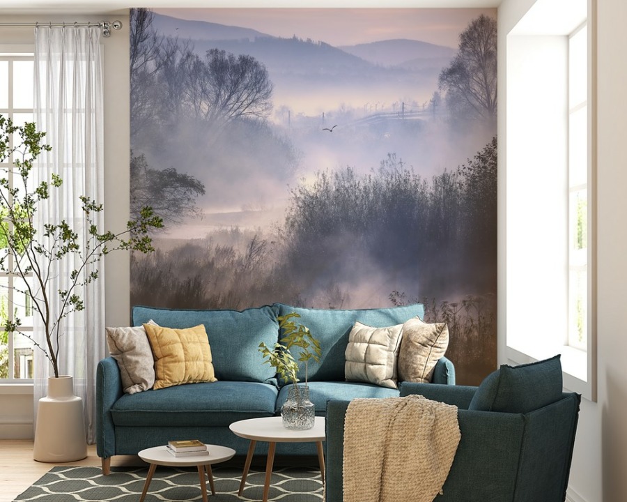 Teplé lesní mlhy horské krajiny tapety pro obývací pokoj - hlavní obrázek produktu