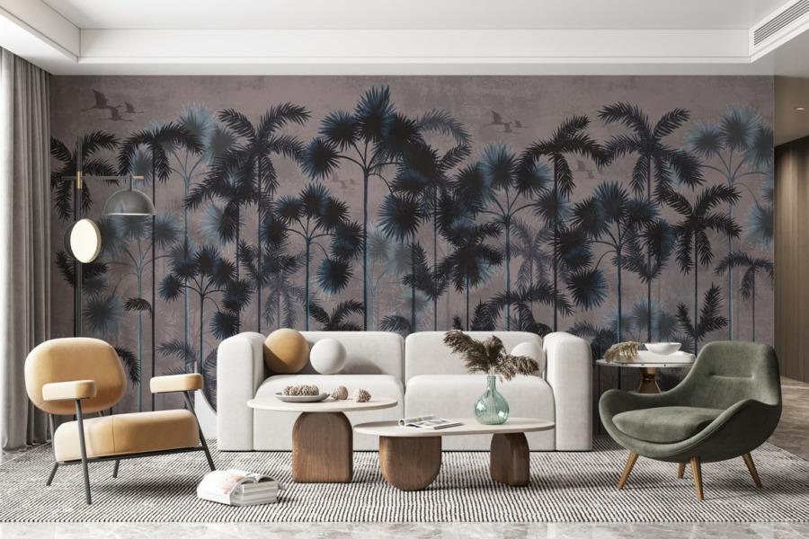 Nástěnná malba tropické krajiny v tmavých barvách Black Palms - hlavní obrázek produktu