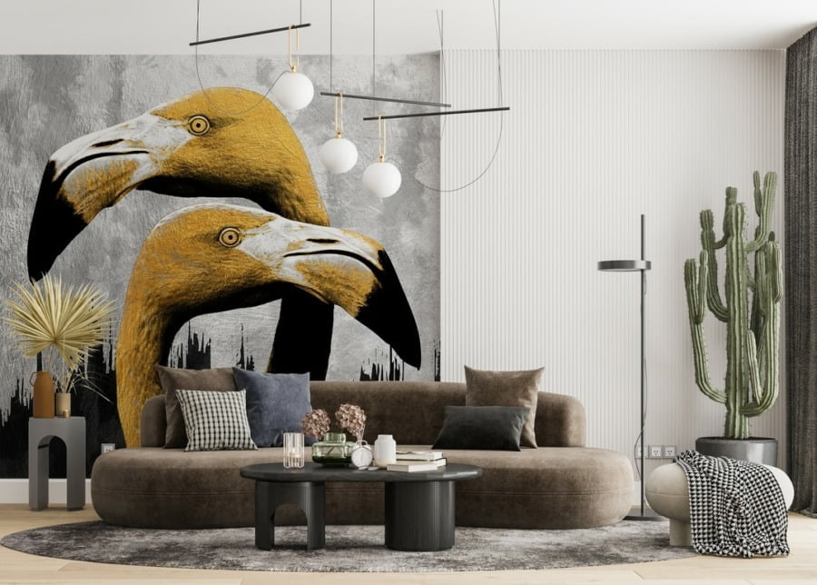 Exotické ptactvo nástěnná malba Dva žlutí ptáci do obývacího pokoje - hlavní obrázek produktu