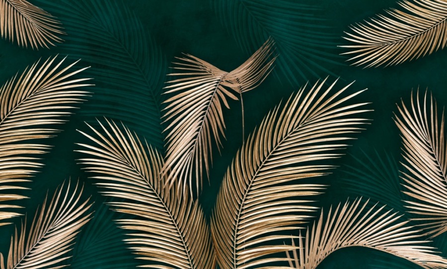 Fototapeta w kolorach złota i ciemnej zieleni Liście Złotych Palm - zdjęcie numer 2