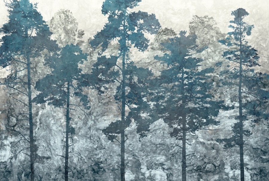 Nástěnná malba vysokých stromů v odstínech modré Blue Forest - obrázek číslo 2