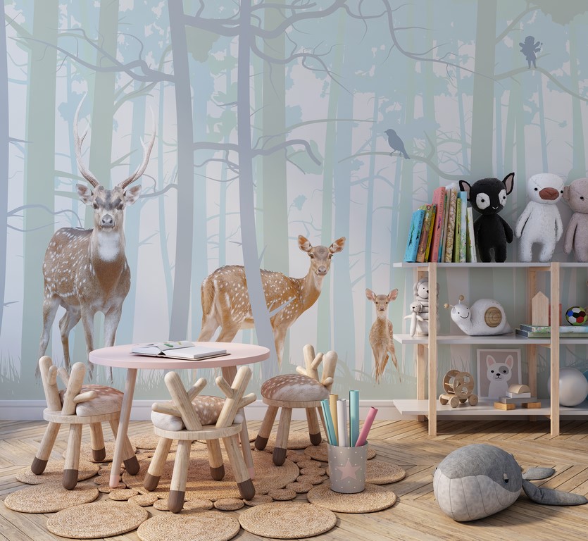 Jelen v lese Family Deer nástěnná malba do dětského pokoje - hlavní obrázek produktu