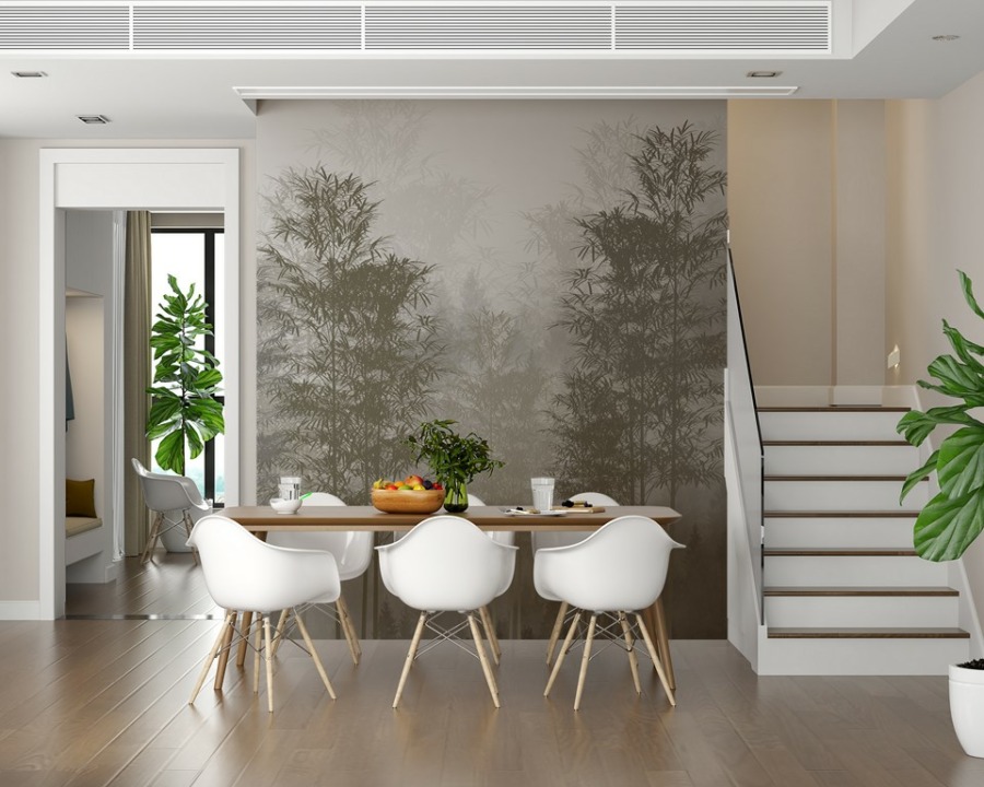Nástěnná malba stromů v odstínech šedé Slender Trees in Mist - hlavní obrázek produktu