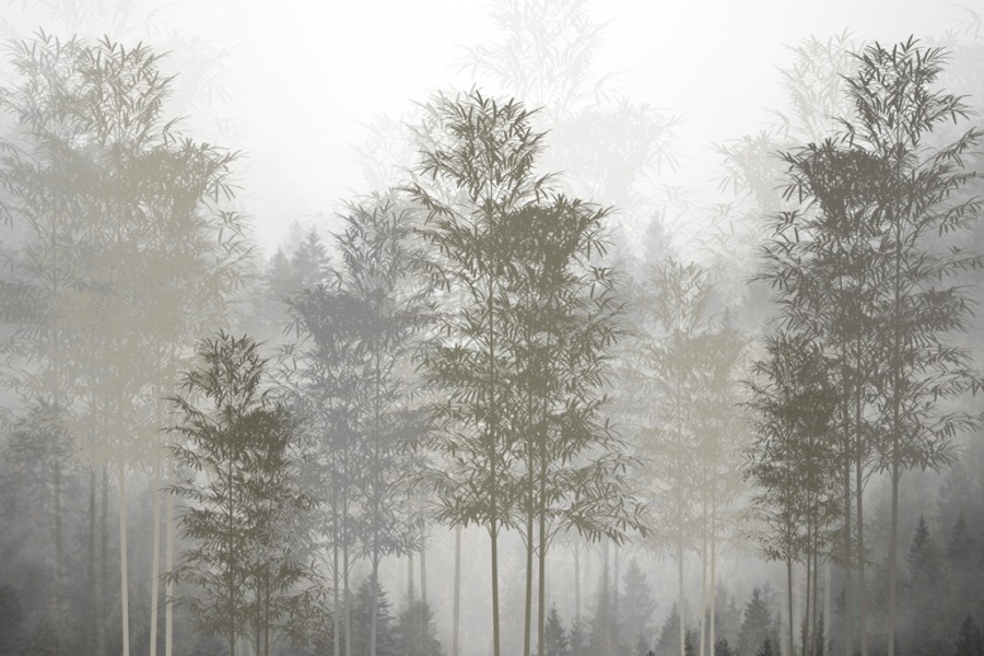 Nástěnná malba se stromy v odstínech šedé Slender Trees in Mist - obrázek číslo 2