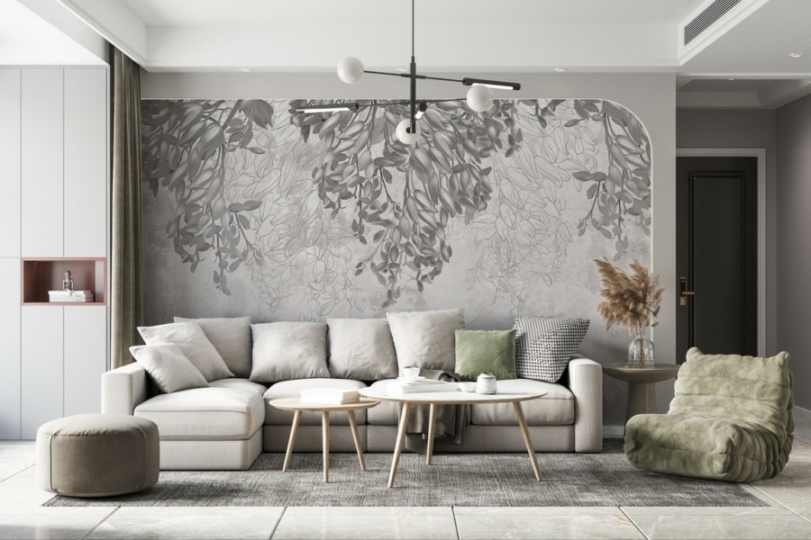 Fototapeta s rostlinným motivem na popraskané zdi v tlumených barvách Grey Ivy - hlavní obrázek produktu