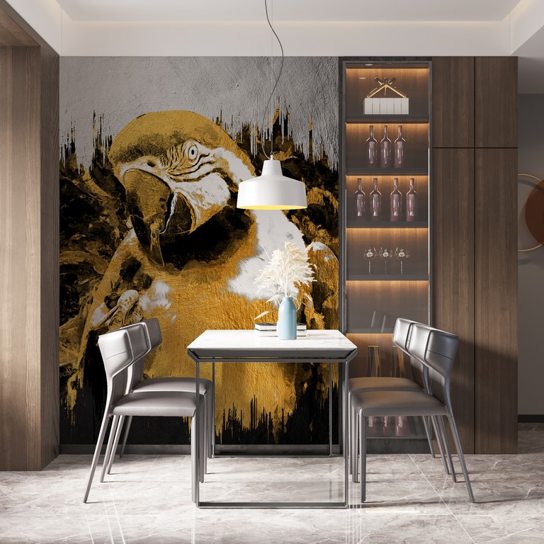 Šikmý papoušek nástěnná malba Žlutý papoušek do obývacího pokoje - hlavní obrázek produktu