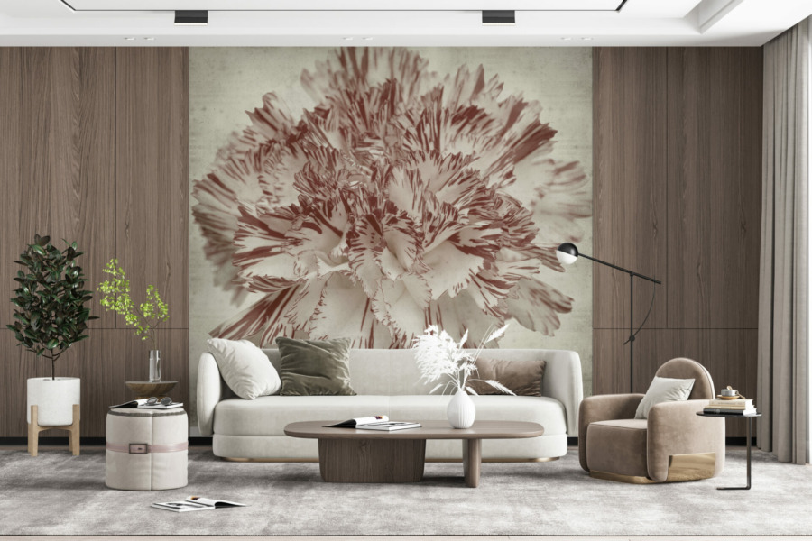Nástěnná malba s květinovým motivem v hnědé a bílé barvě Brown Carnation - hlavní obrázek produktu