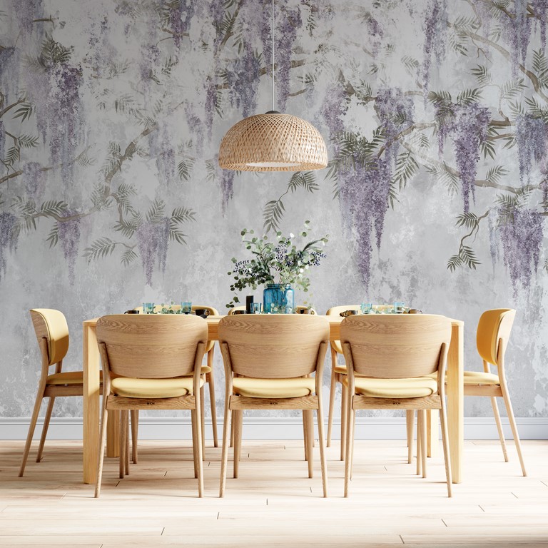 Květinový motiv tapety Fialové květiny pro obývací pokoj - hlavní obrázek produktu