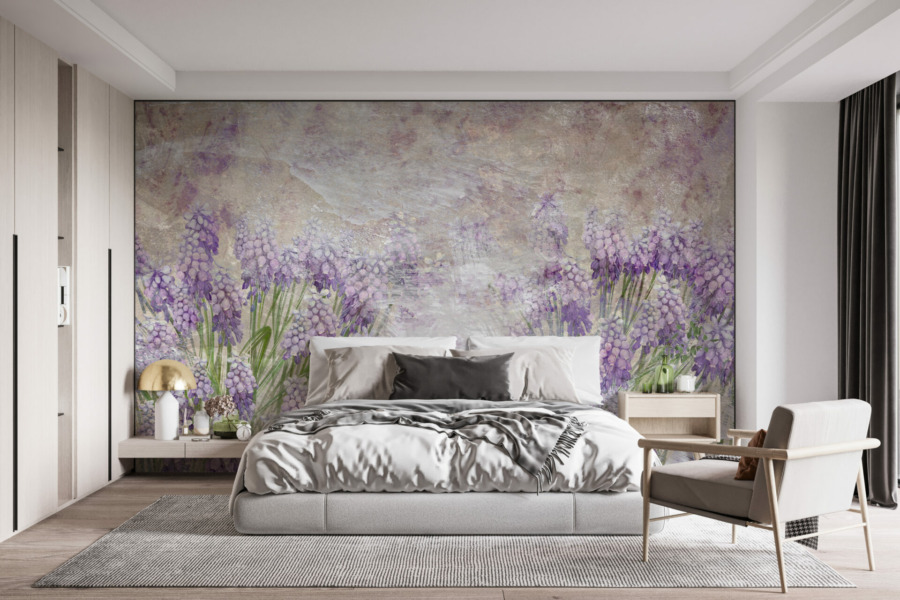 Nástěnná malba v nestejnoměrných barvách s převahou fialové Meadow of Purple Flowers - hlavní obrázek produktu