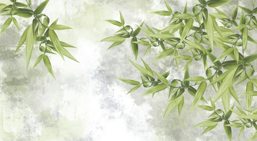 Fototapeta z motywem roślinnym w dominującej zieleni Listki Na Tle Szarego Nieba do łazienki - zdjęcie numer 2