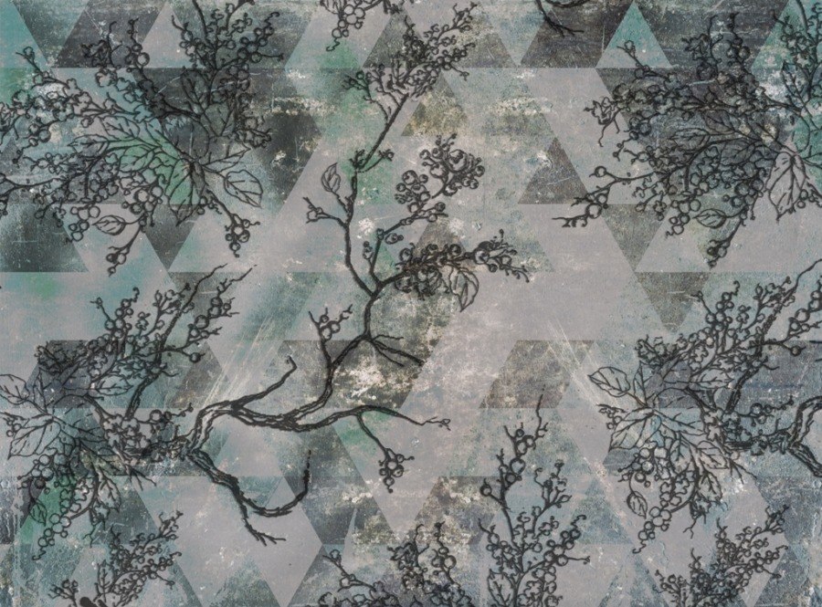 Nástěnná malba s větvemi stromů na stěně z trojúhelníků Zelenina a geometrický motiv - obrázek číslo 2