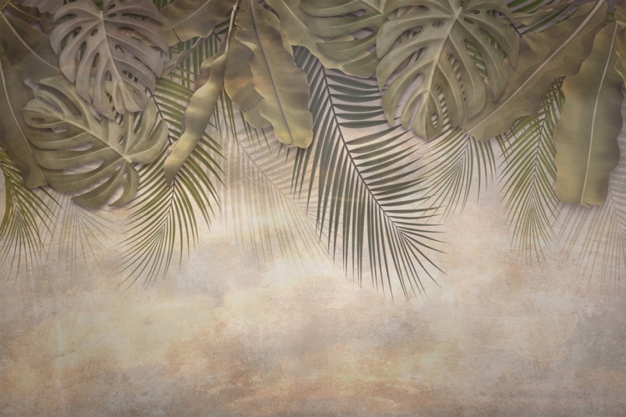 Freska palmových listů ve světle zapadajícího slunce Tropický motiv v teplém světle - obrázek číslo 2