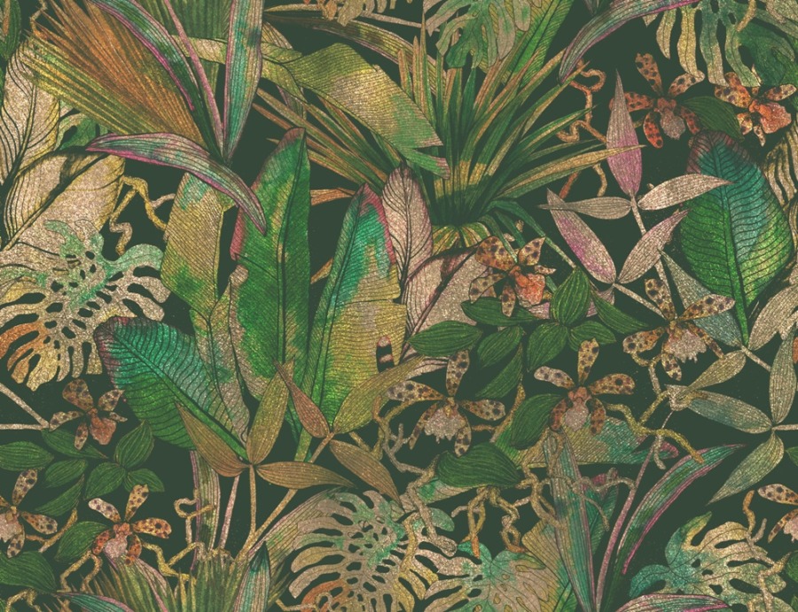Fototapeta w odcieniach różu i zieleni Mozaika Egzotycznych Liści do salonu - zdjęcie numer 2