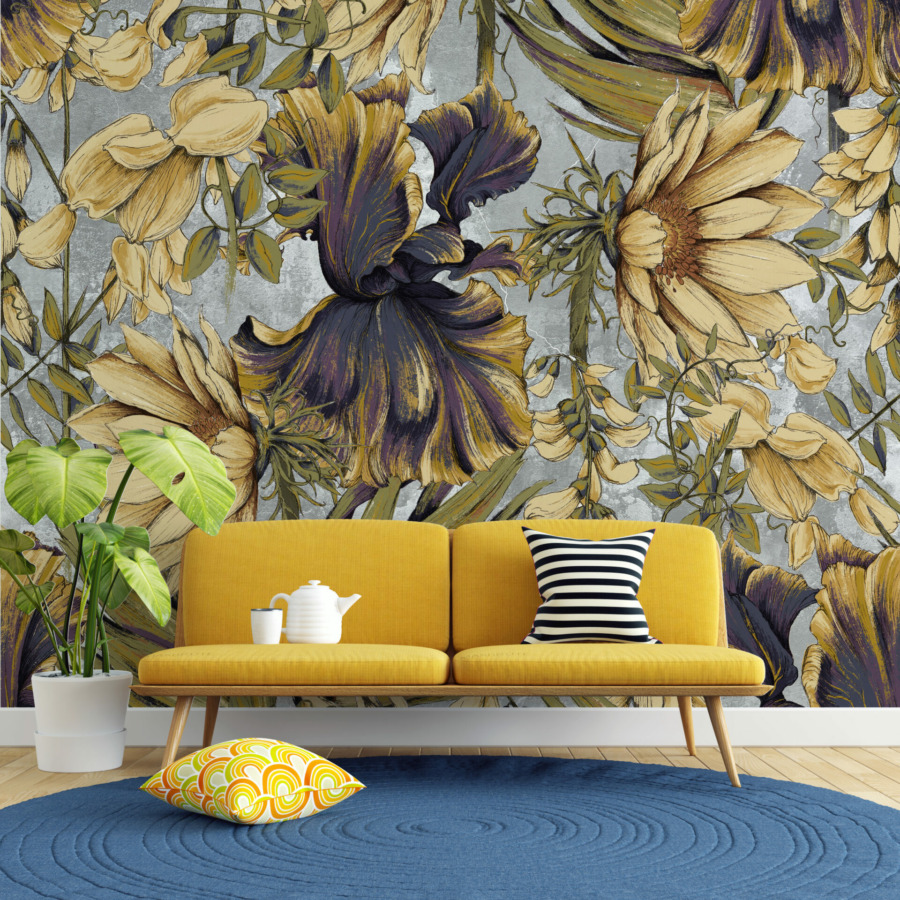Nástěnná malba v podzimních barvách Wall of colourful flowers - hlavní obrázek produktu