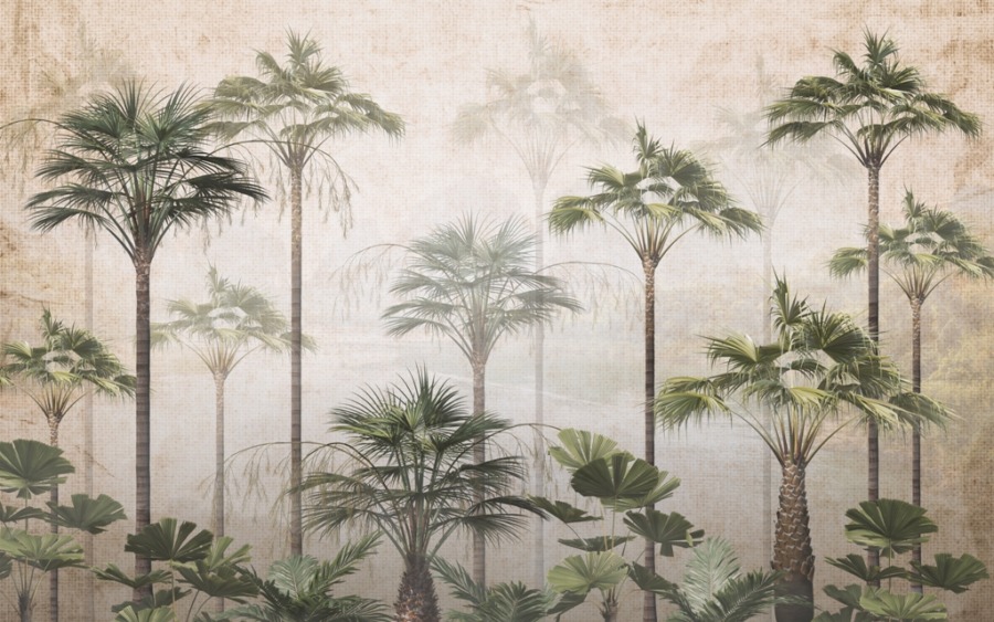 Tropická krajina nástěnná malba Štíhlé palmy v mlze - obrázek číslo 2