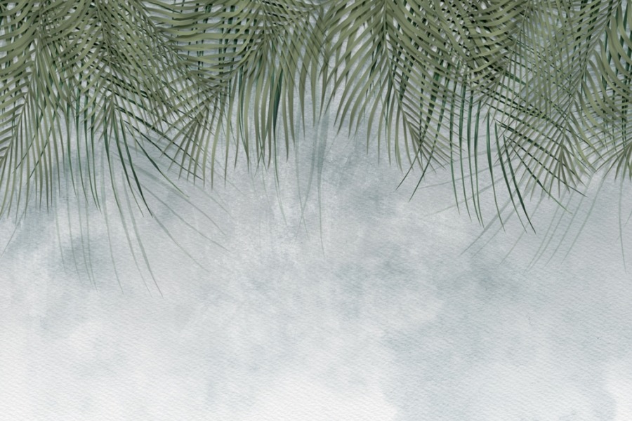 Nástěnná malba v odstínech zelené a šedé Flowing Palm Leaves - obrázek číslo 2