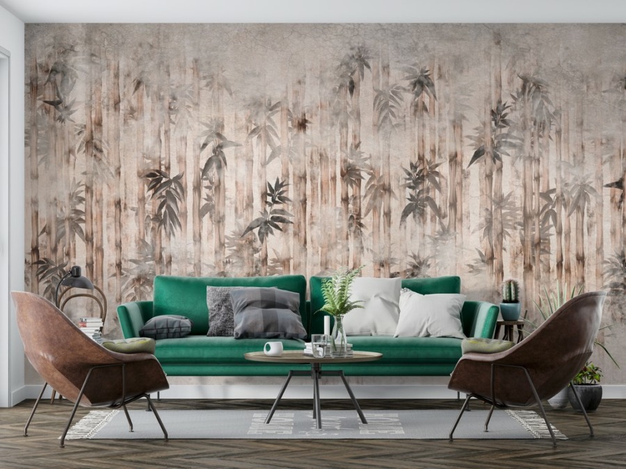 Nástěnná malba s vertikálními stonky exotických rostlin Bamboo grass pro obývací pokoj - hlavní obrázek produktu