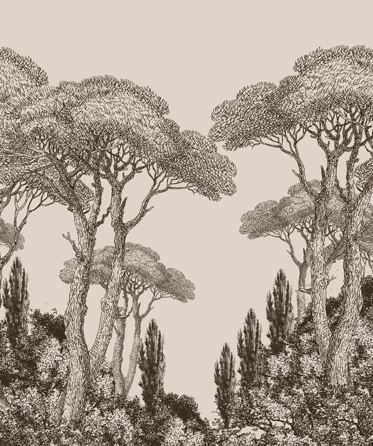 Nástěnná malba v tmavých barvách s tropickou krajinou Tall Trees - obrázek číslo 2