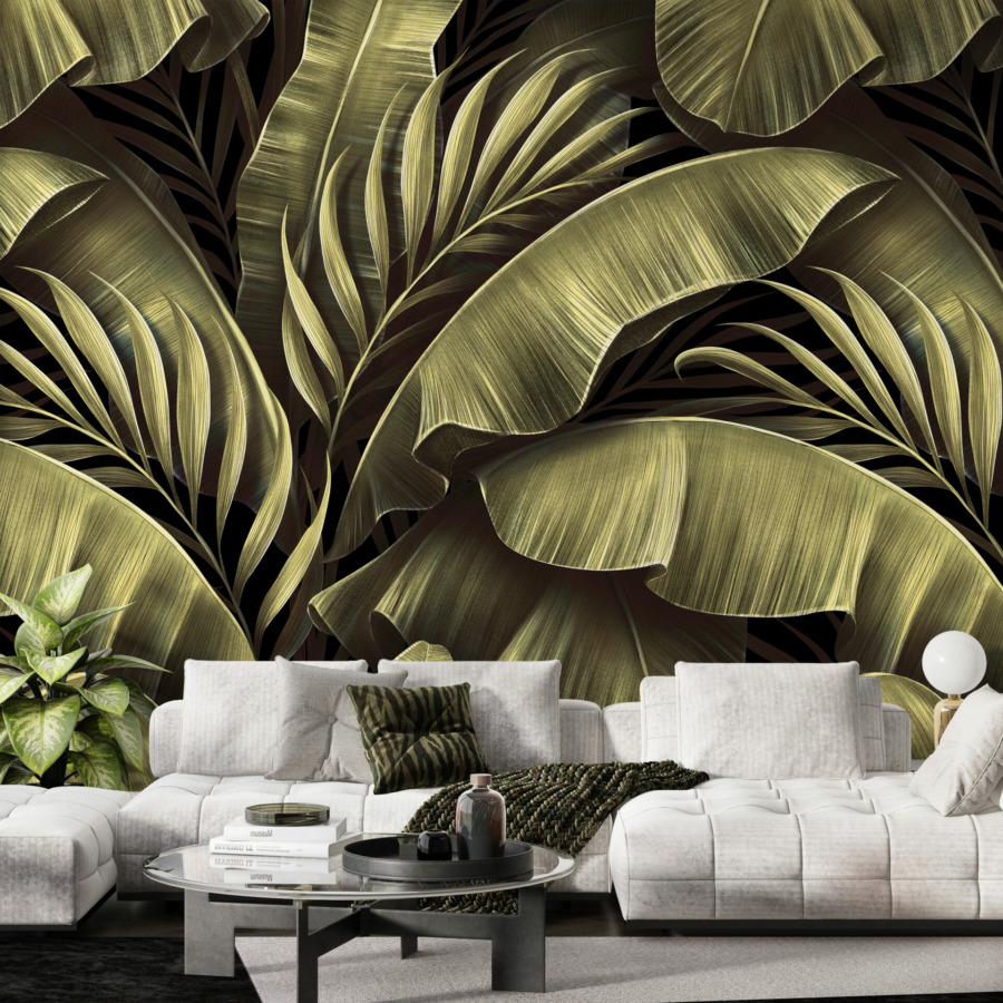 Nástěnná malba s exotickým motivem v zelené a černé barvě Tropical Leaf Green - hlavní obrázek produktu