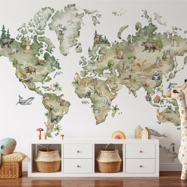Nástěnná malba Zelená mapa světa
