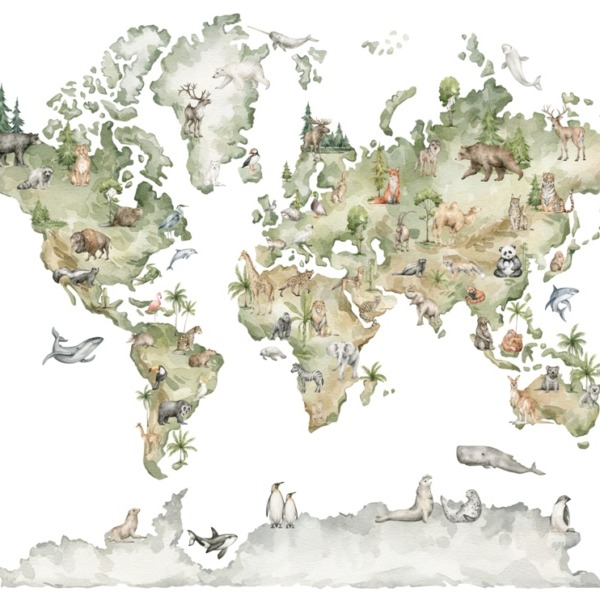 Nástěnná malba Zelená mapa světa