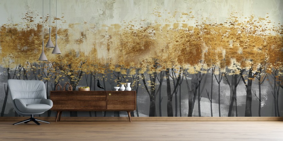 Nástěnná malba s řadou podzimních stromů Golden Crowns of Trees - hlavní obrázek produktu