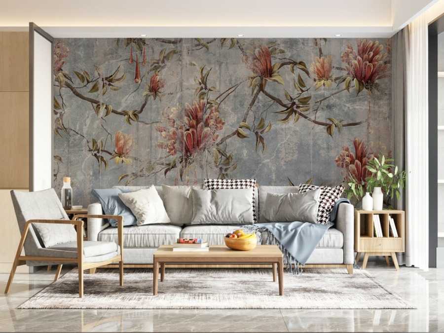 Nástěnná malba s třenými barvami a květinovým a rostlinným motivem Destroyed Floral Motif - hlavní obrázek produktu