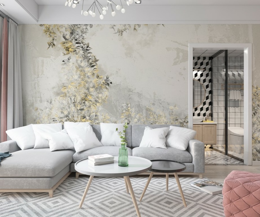 Zlatý list sloupek nástěnná malba v šedé barvě do obývacího pokoje - hlavní obrázek produktu