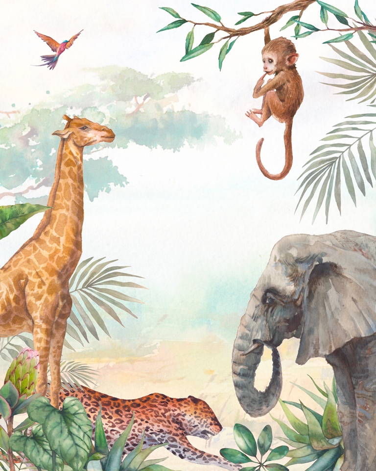 Barevné ilustrace nástěnné malby pro děti Zvířata Afriky - obrázek číslo 2