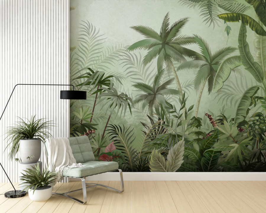 Nástěnná malba tropického lesa v mlze Green of the Rainforest - hlavní obrázek produktu