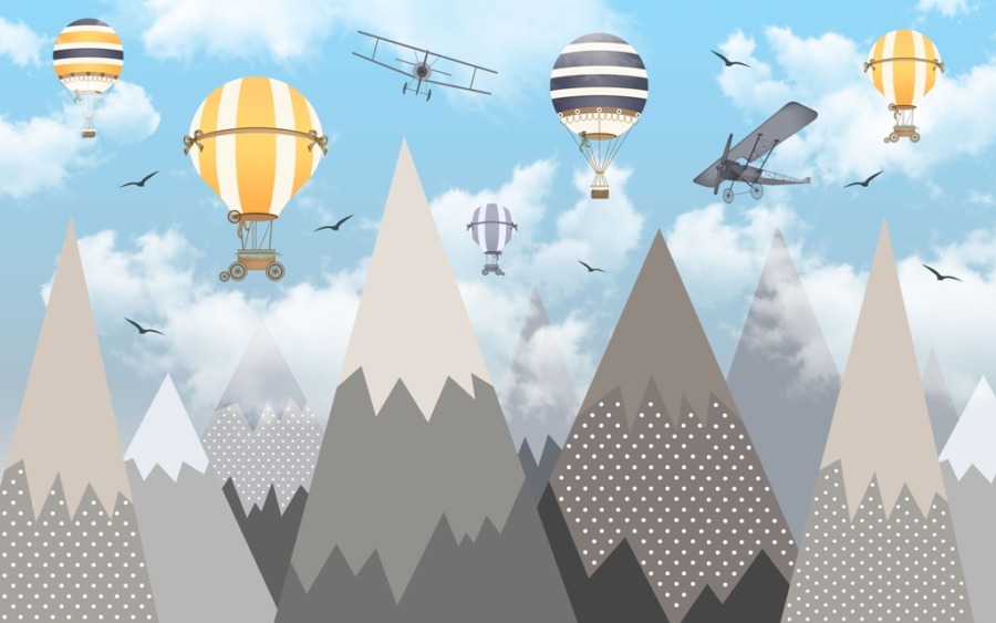 Fototapeta z wysokimi szczytami i maszynami latającymi Kolorowe Balony Nad Górami - zdjęcie numer 2