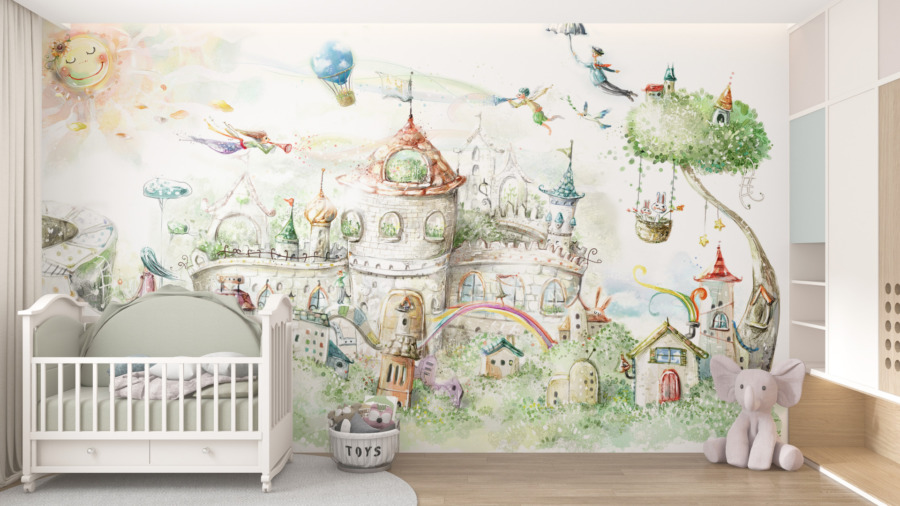 Nástěnná malba v jemných barvách a pohádkové krajině Kouzelný hrad - hlavní obrázek produktu