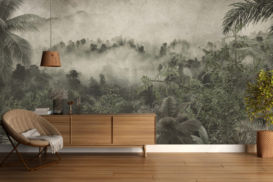 Nástěnná malba v zelené a šedé barvě Padající hustá mlha - hlavní obrázek produktu