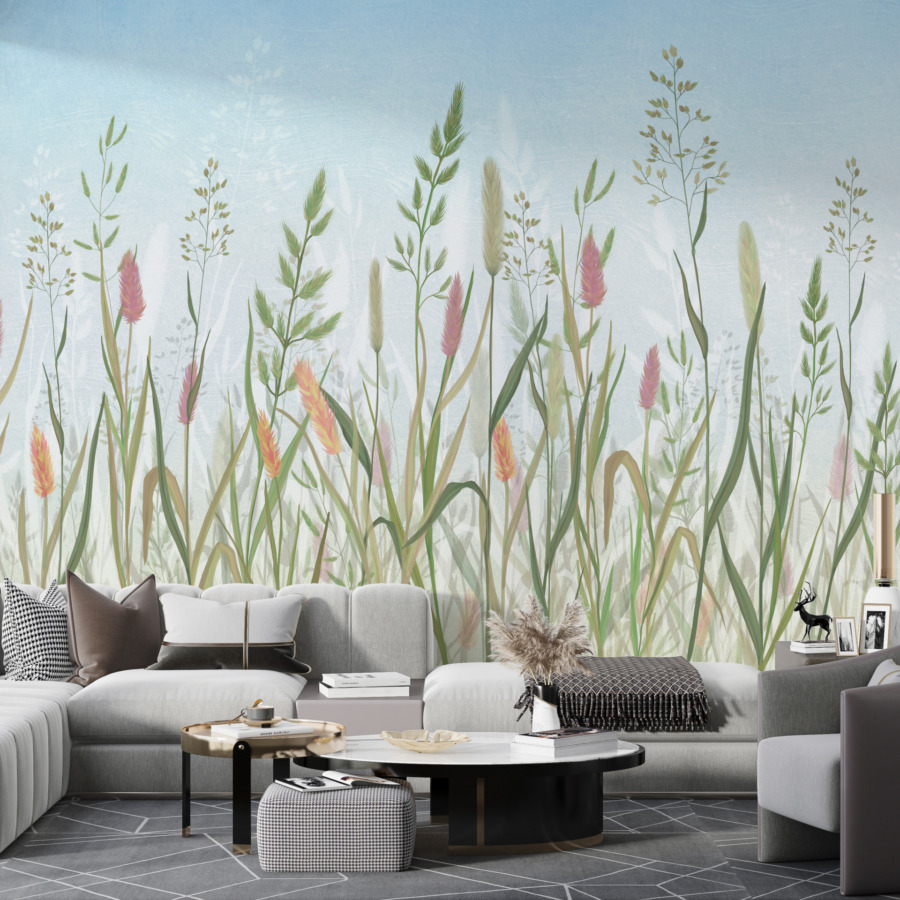 Pastelově zbarvená květinová nástěnná malba Ornamental Grasses - hlavní obrázek produktu