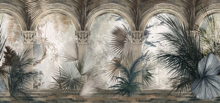 3D nástěnná malba s palmovými listy mezi sloupy Palmová kolonáda - obrázek číslo 2