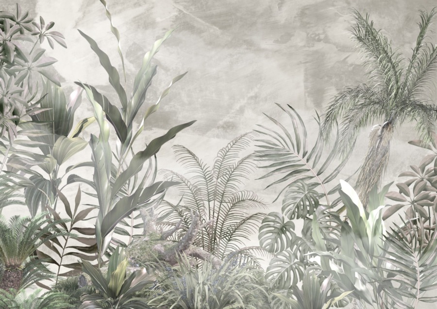 Nástěnná malba v odstínech zelené a šedé Wall of Exotic Plants - obrázek číslo 2