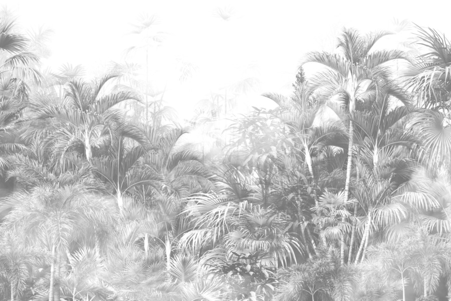 Nástěnná malba s tropickým motivem v černobílé barvě Grey Dense Jungle - obrázek číslo 2
