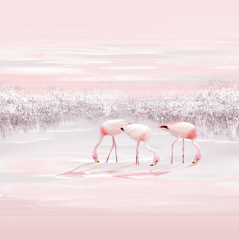 Nástěnná malba v růžových tlumených tónech Three Flamingos - obrázek číslo 2